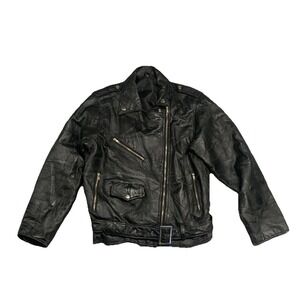 Vintage Diamond Plate Buffalo Leather Moto Jacket Embroidered Asymmetrical Zip M